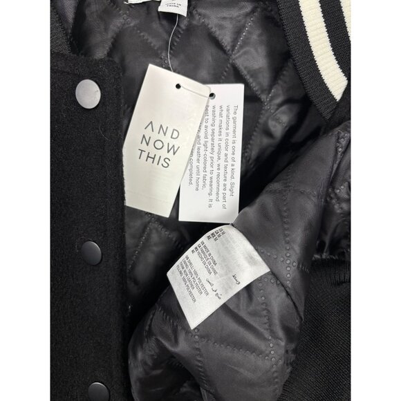 And Now This Women's Bomber Jacket M Black Polyester Quilted Varsity Style NWT's - Picture 7 of 8